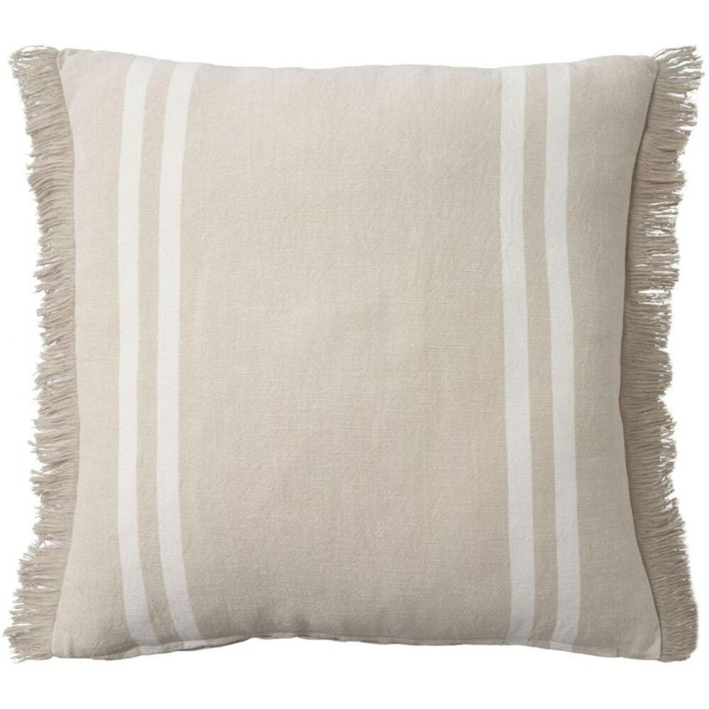 Mina Victory Lifestyle Cotton Linen Stripes Indoor Throw Pillow Beige 20" x 20